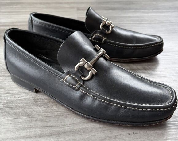 Salvatore Ferragamo Men Black Leather Horse Bit Loafers Dress Shoes Size 9.5 main image 4